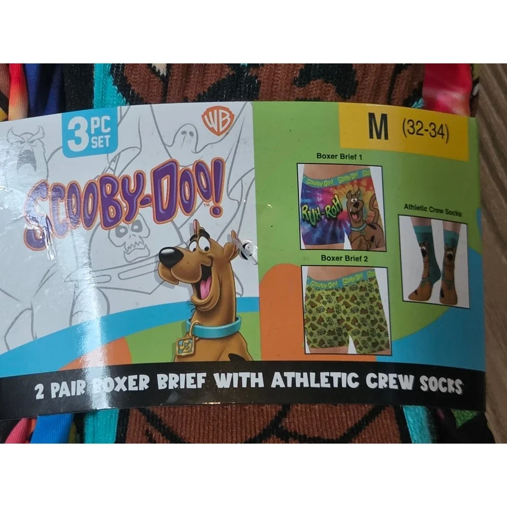 Scooby-Doo Mens 3 Piece Set 2 Pack Boxer Briefs and Athletic Crew Socks Medium